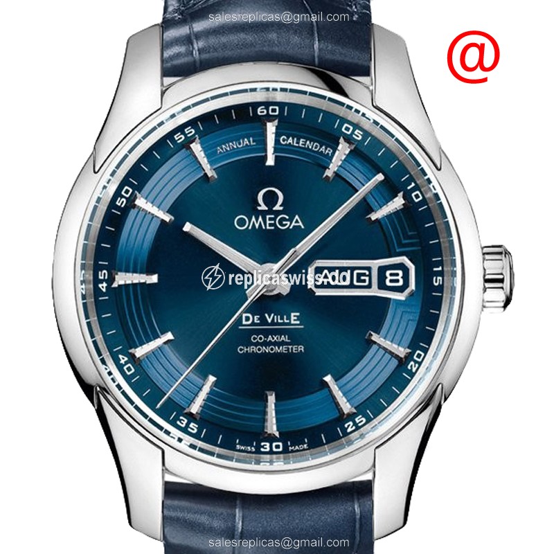 Omega De Ville Replica - Automatic - Stainless Steel Case - Blue Dial - Leather Strap