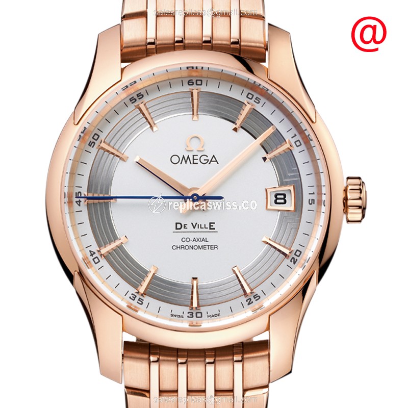 Omega Replica DE VILLE 18kt Rose Gold - Automatic Silver Dial Clasp Gold Strap