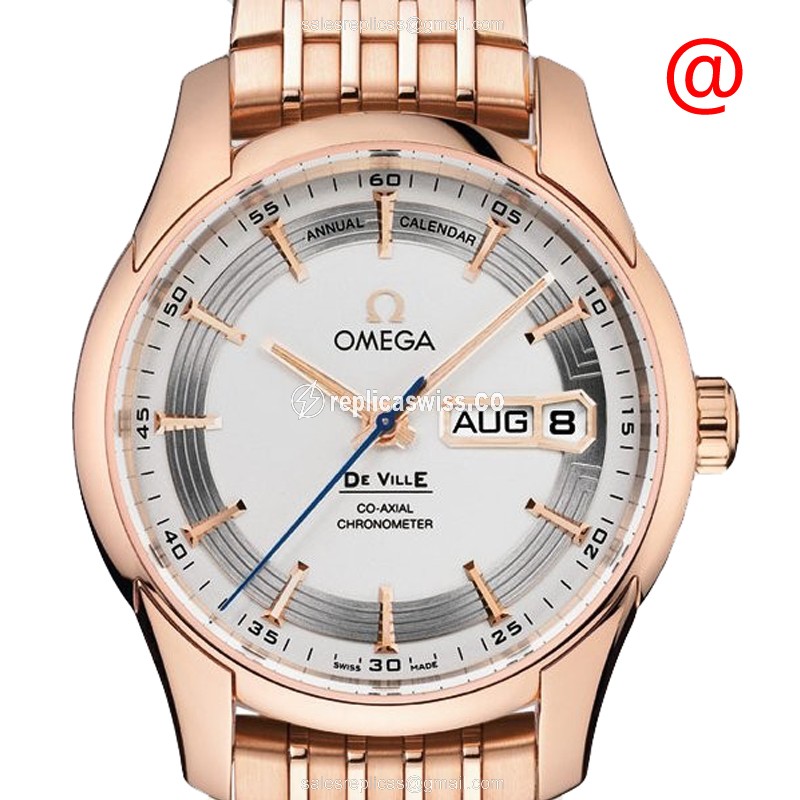Omega De Ville Replica - Automatic 18kt Rose Gold - Silver Dial - Gold Clasp - 18kt Gold Strap