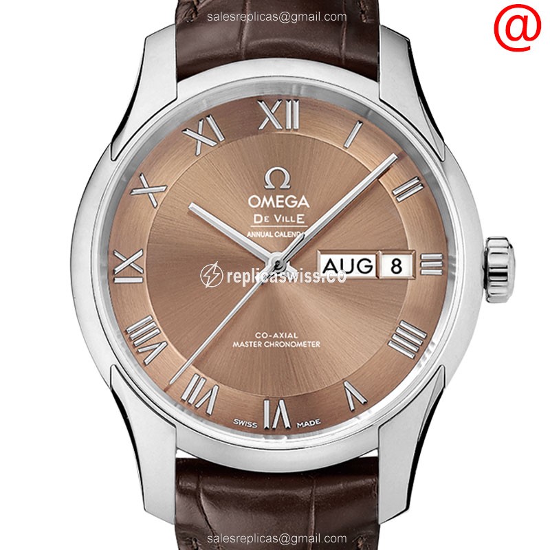 Omega Replica De Ville - Automatic - Stainless Steel - Brown Dial & Brown Leather Strap