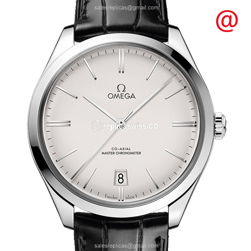 Omega De Ville Replica - Automatic - Steel Case - Silver Dial on Black Leather Strap