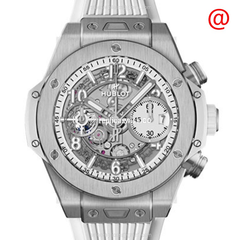 Hublot BIG BANG Replica - Automatic - PVD Titanium - Skull Dial - White Rubber Strap
