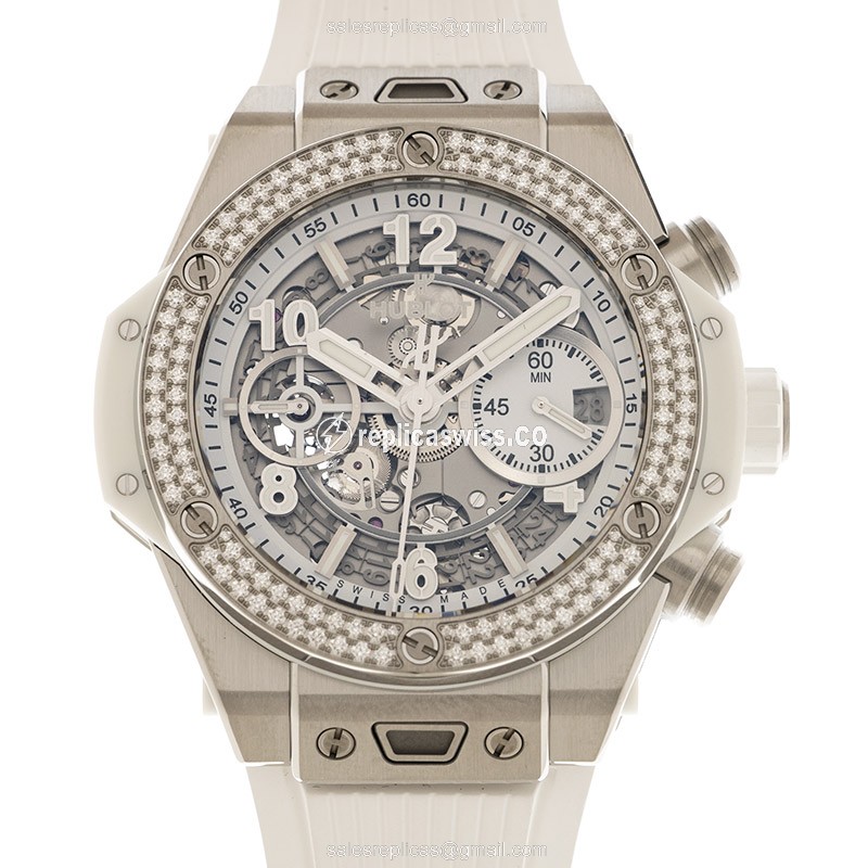 Hublot Big Bang Replica - Automatic - Titanium Case - Diamond Bezel - Silver Dial