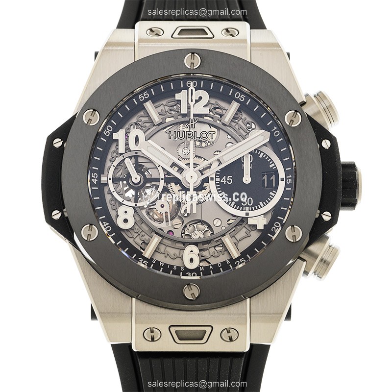 Hublot BIG BANG Replica - Automatic - Titanium Case - Transparent - Black Rubber Strap - Luxury Replica BIG BANG Watch