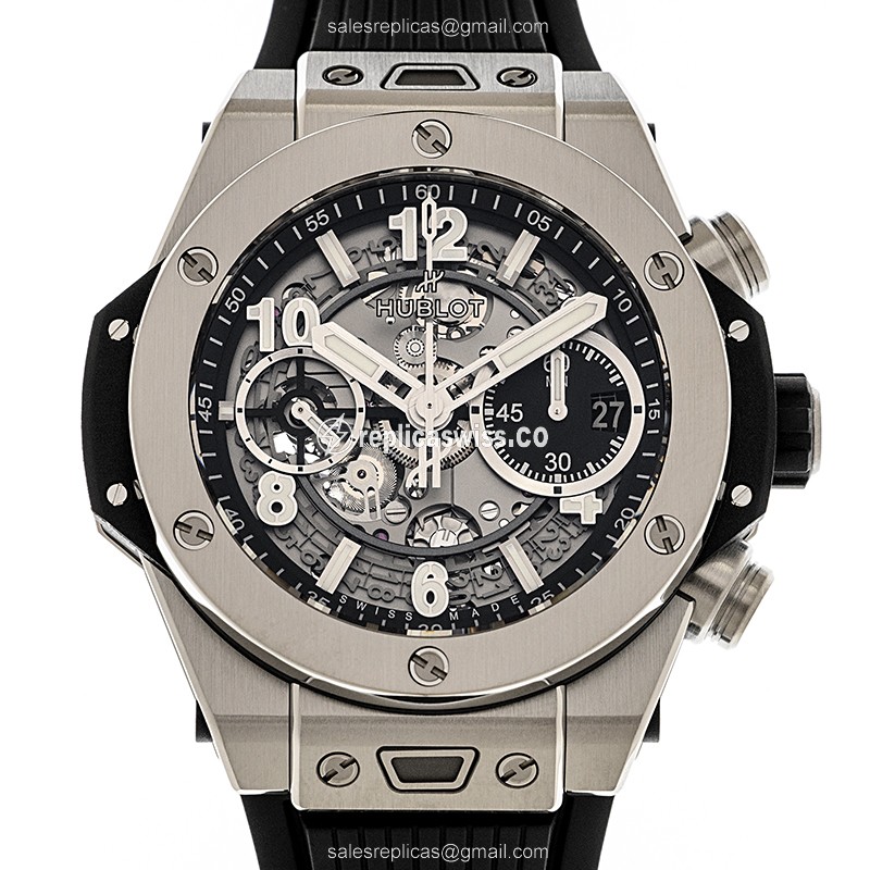 Hublot Big Bang Replica - Automatic - Titanium Case - Transparent Dial - Black Rubber Strap - Luxury Replica BIG BANG Watch