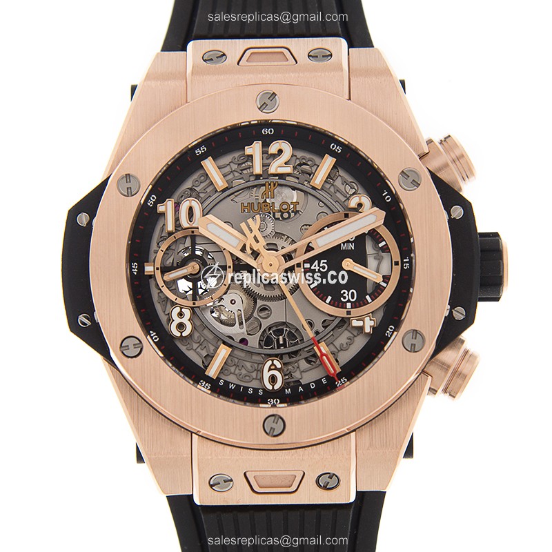 Hublot BIG BANG 441.OX.1180.RX - Auto 18kt Rose Gold - Silver Dial - Black Rubber Strap - Luxury Replica BIG BANG Watch
