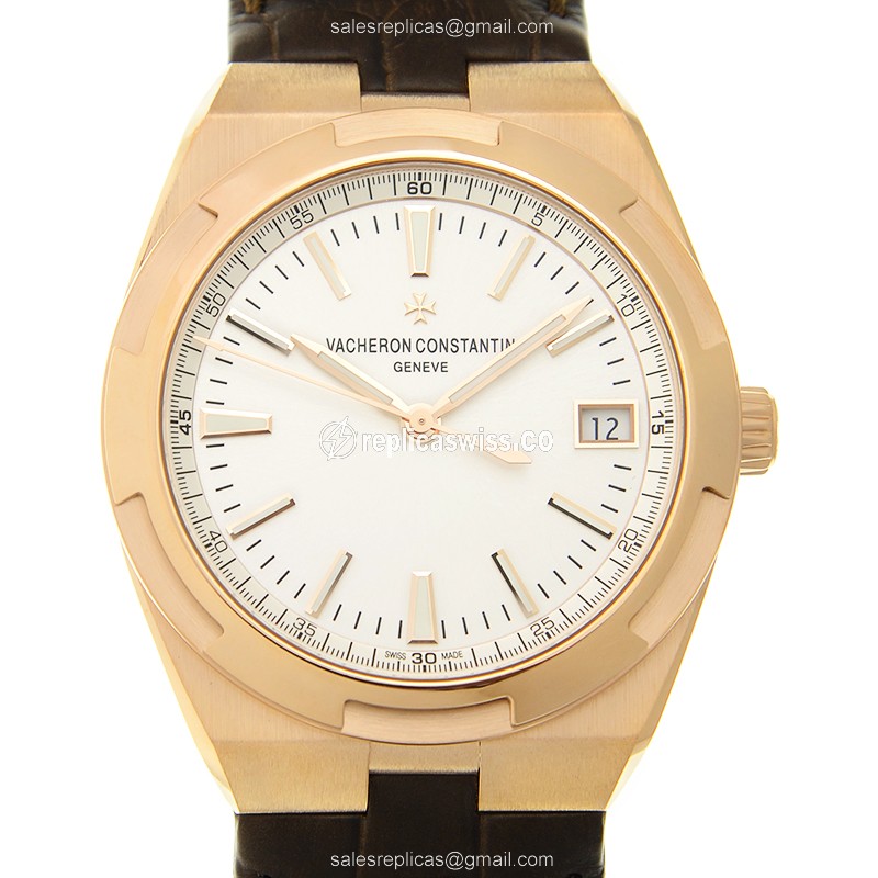 Vacheron Constantin 4500V/000R-B127 Replica - Automatic - Rose Gold - Silver Dial - Brown Alligator Strap