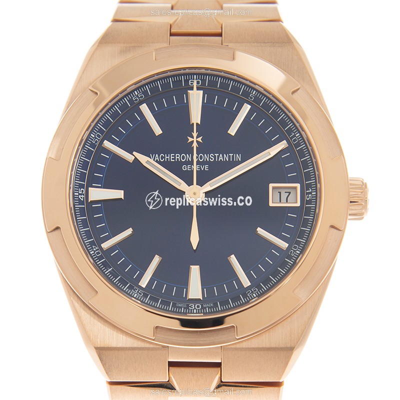 Vacheron Constantin Replica - Overseas - Automatic - 18kt Rose Gold Case - Blue Dial - Gold Strap