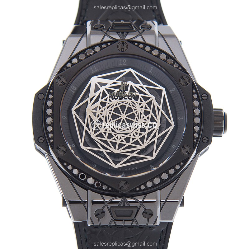 Hublot BIG BANG Replica - Automatic - Black Dial - Ceramics - Leather Strap