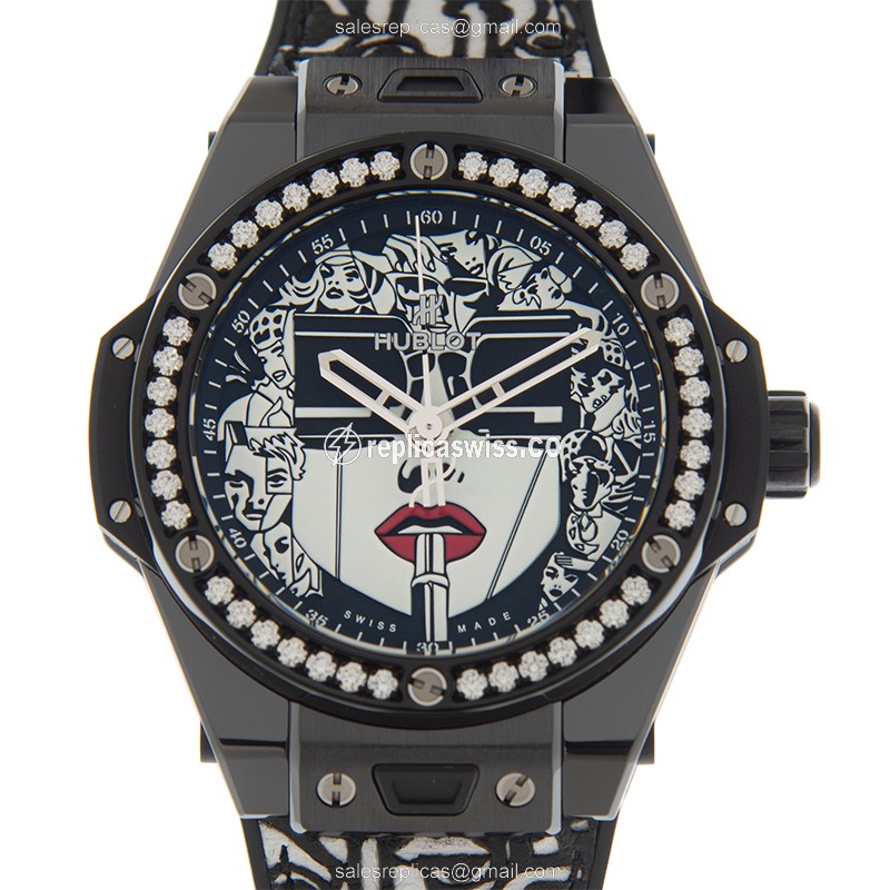 Hublot Big Bang Replica - Automatic - Diamond Case - White Dial - Rubber Strap