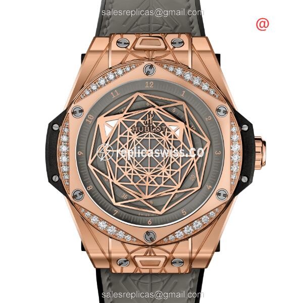 Hublot BIG BANG Replica - Automatic - 18kt Rose Gold - Diamonds - Gray Dial