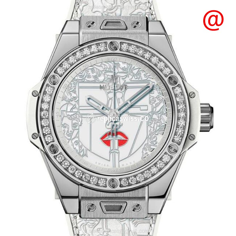 Hublot BIG BANG Replica - Automatic - Ceramic - Diamonds - White Dial - Rubber Strap