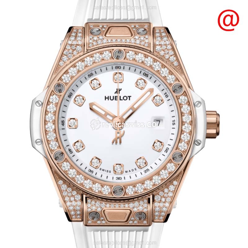 Hublot BIG BANG 485.OE.2210.RW.1604 - Automatic 18kt Rose Gold - White Dial - Diamond Bezel