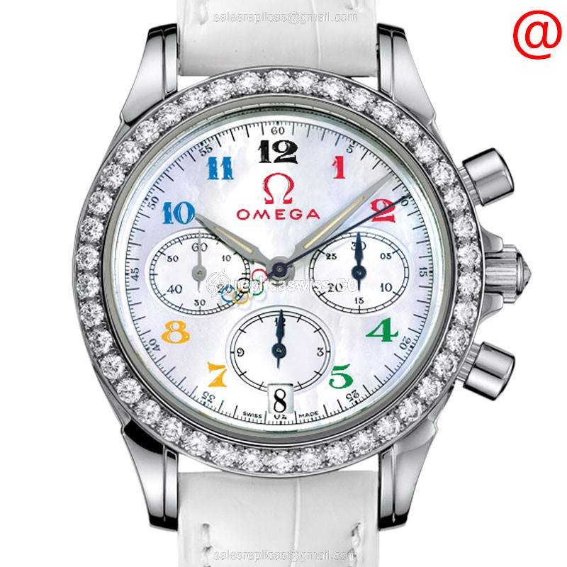 Omega 4876.70.36 Replica - Automatic - Stainless Steel & Diamond Accents - White Dial - Leather Strap - Luxury Replica SPECIALITIES Watch