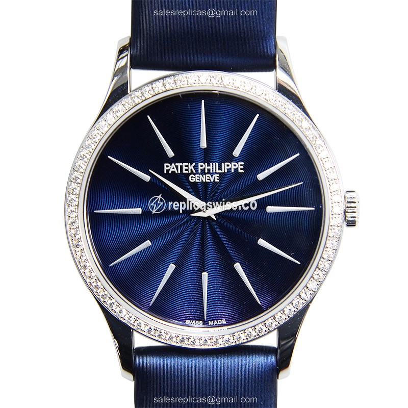 Patek Philippe 4897G-001 Replica - Manual Wind - 18kt White Gold - Blue Dial - Diamond - Buckle Clasp - Luxury Replica CALATRAVA Watch