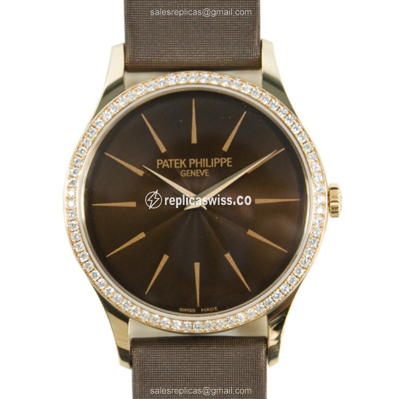 Patek Philippe 4897R-001 CALATRAVA - Manual - Rose Gold Case - Brown Dial - Diamond Accents - Luxury Replica CALATRAVA Watch