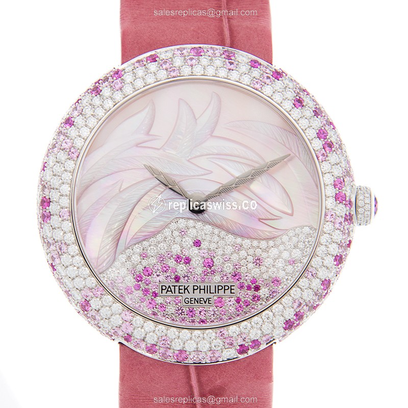 Patek Philippe 4899/900G-001 Replica - Automatic - 18kt White Gold - Pink Dial - Diamond Bezel - Luxury Replica CALATRAVA Watch