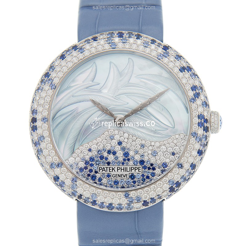 Patek Philippe 4899/901G-001 Replica - Automatic - 18kt White Gold - Blue Dial - Diamond Bezel - Luxury Replica CALATRAVA Watch
