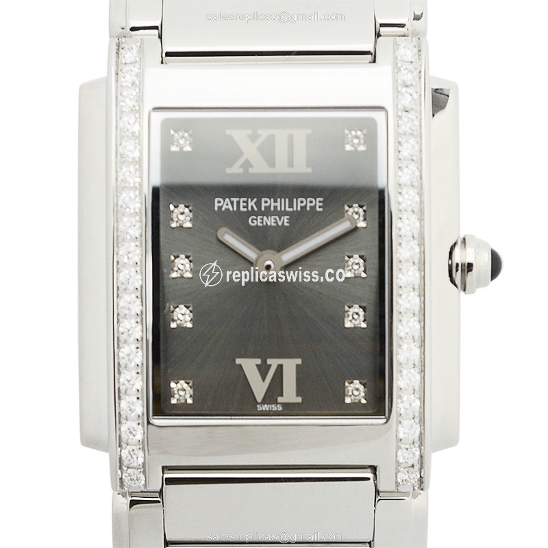 Patek Philippe TWENTY-4 Quartz - Stainless Steel Case - Diamond Bezel - Dark Grey Dial - Luxury Replica TWENTY-4 Watch