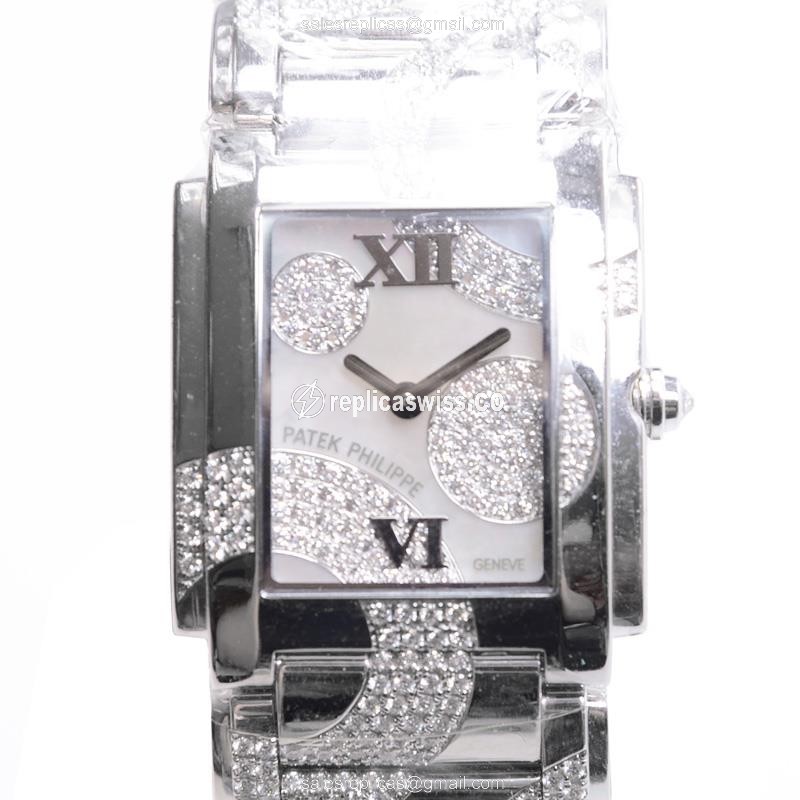 Patek Philippe TWENTY-4 Quartz 18kt White Gold - Diamond Dial - Silver Clasp - Luxury Replica TWENTY-4 Watch