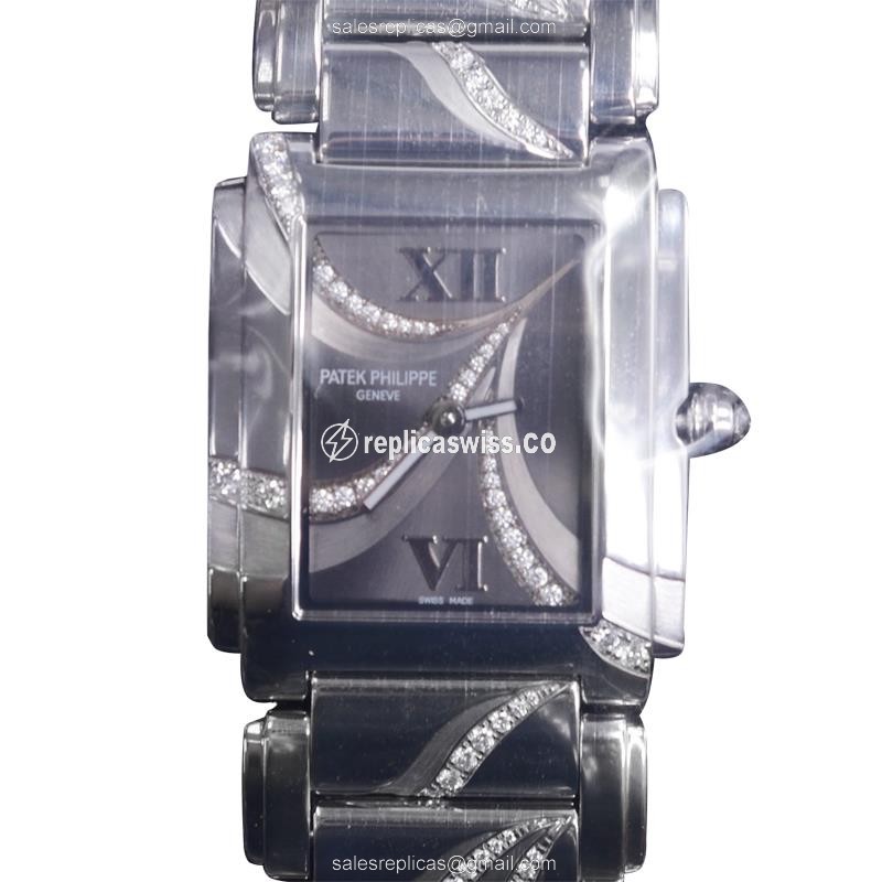 Patek Philippe TWENTY-4 Quartz 18kt White Gold - Gray Dial - Silver Clasp