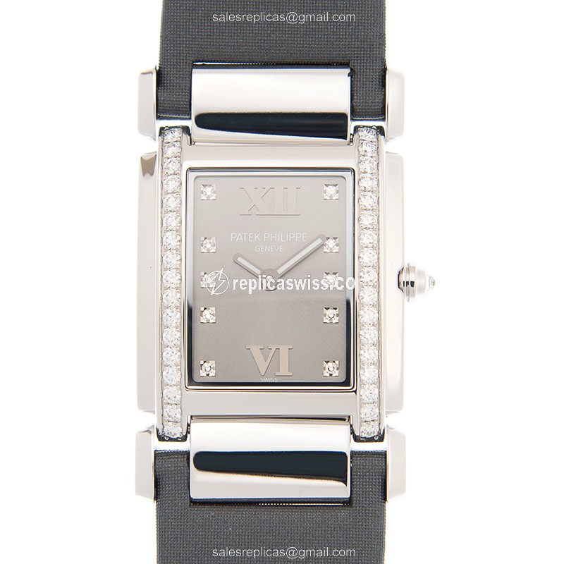 Patek Philippe TWENTY-4 Quartz 18kt Gold - Gray Dial - Buckle Clasp - Satin Grey Strap