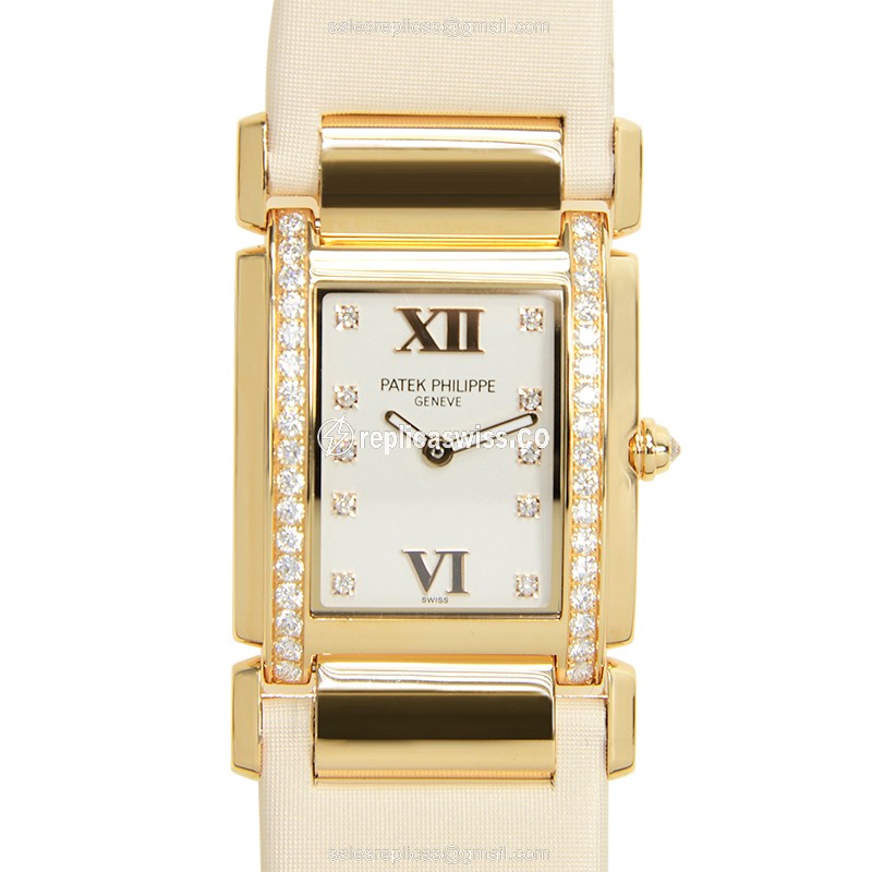 Patek Philippe TWENTY-4 Quartz - 18kt Rose Gold Case - Diamond Dial - White - Luxury Replica TWENTY-4 Watch