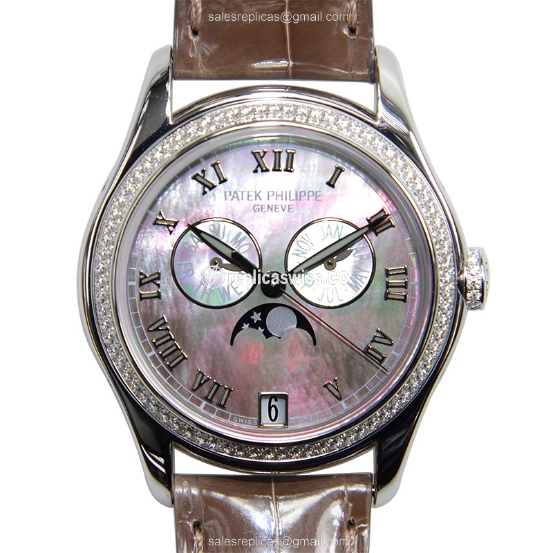 Patek Philippe 4936G-001 Replica - Automatic - 18kt White Gold - Diamond - Brown Dial & Brown Alligator Strap