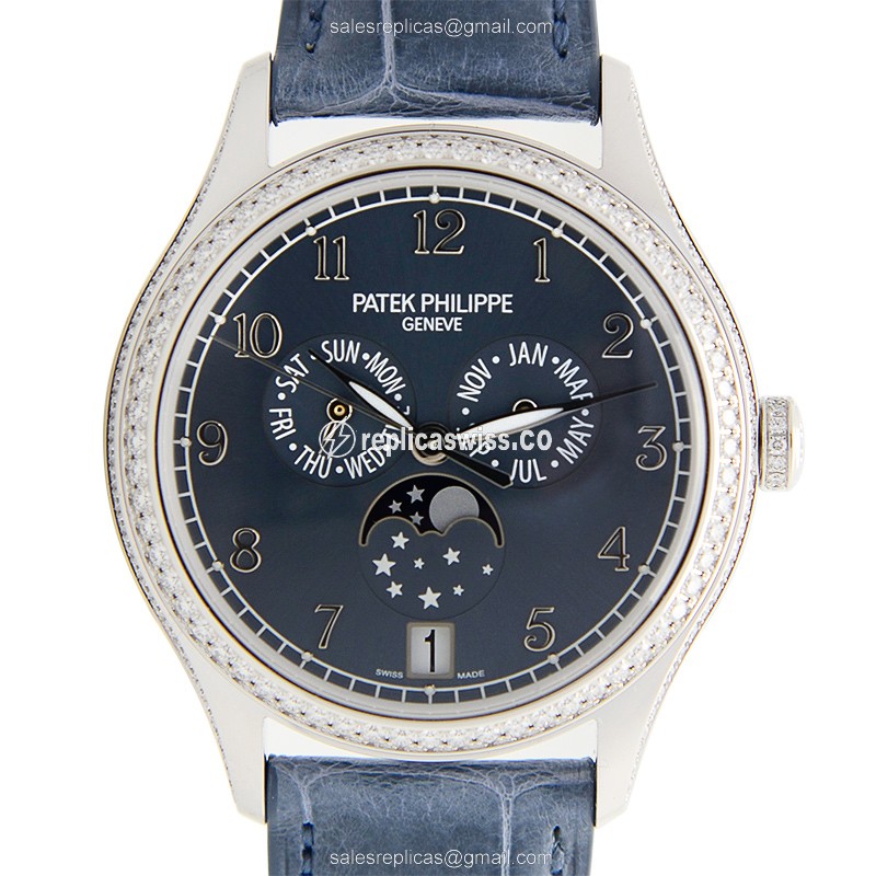 Patek Philippe 4947G-001 Replica - Automatic - White Gold - Blue Dial - Diamond - Buckle Clasp