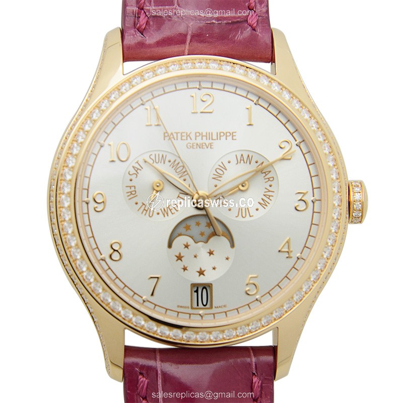 Patek Philippe 4947R-001 Complications - Auto - 18kt Rose Gold - Diamond - Silver Dial - Alligator Purple