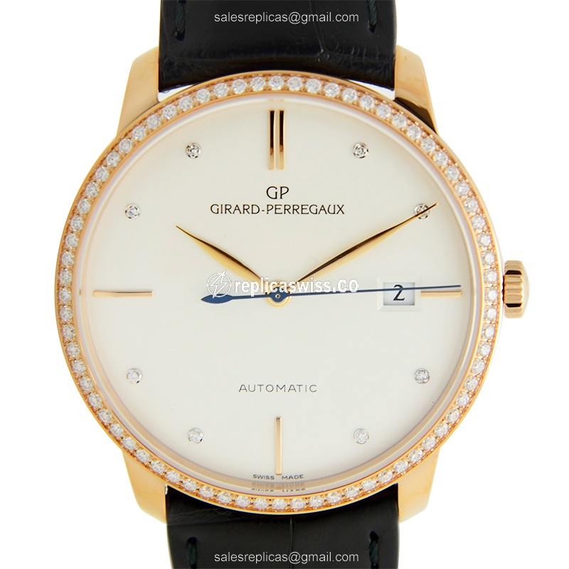 Girard Perregaux 1966 Replica - Automatic - 18kt Rose Gold - Diamond Dial - Black Alligator Strap