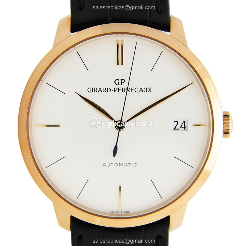 Girard Perregaux 1966 Replica - Automatic - 18kt Rose Gold - White Dial - Black Alligator Buckle - Luxury Replica GIRARD-PERREGAUX 1966 Watch