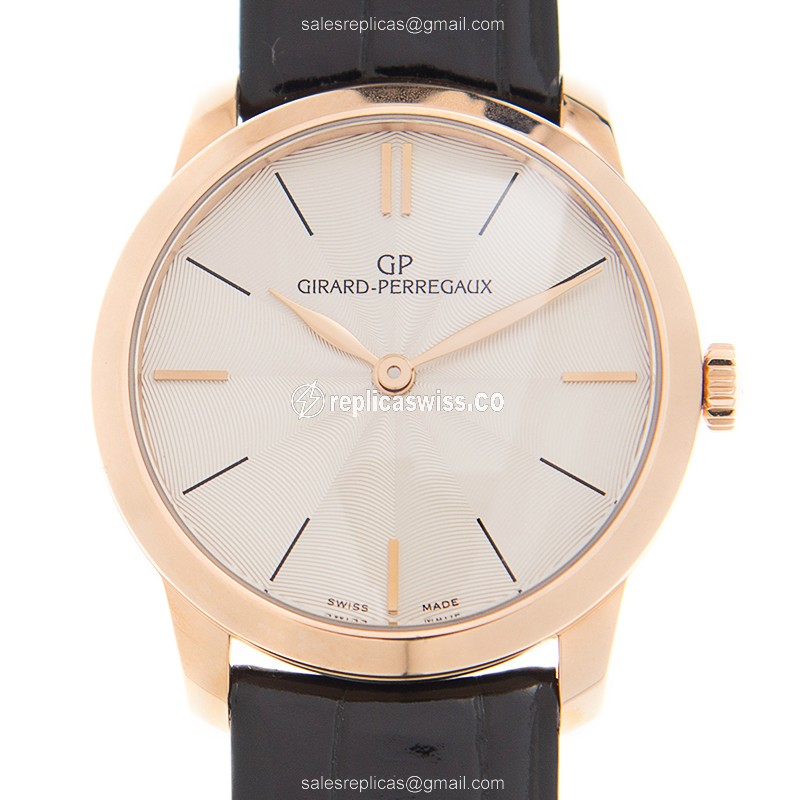 Girard Perregaux 1966 Replica - Automatic - 18kt Rose Gold Case - White Dial - Black Alligator Strap - Luxury Replica 1966 Watch