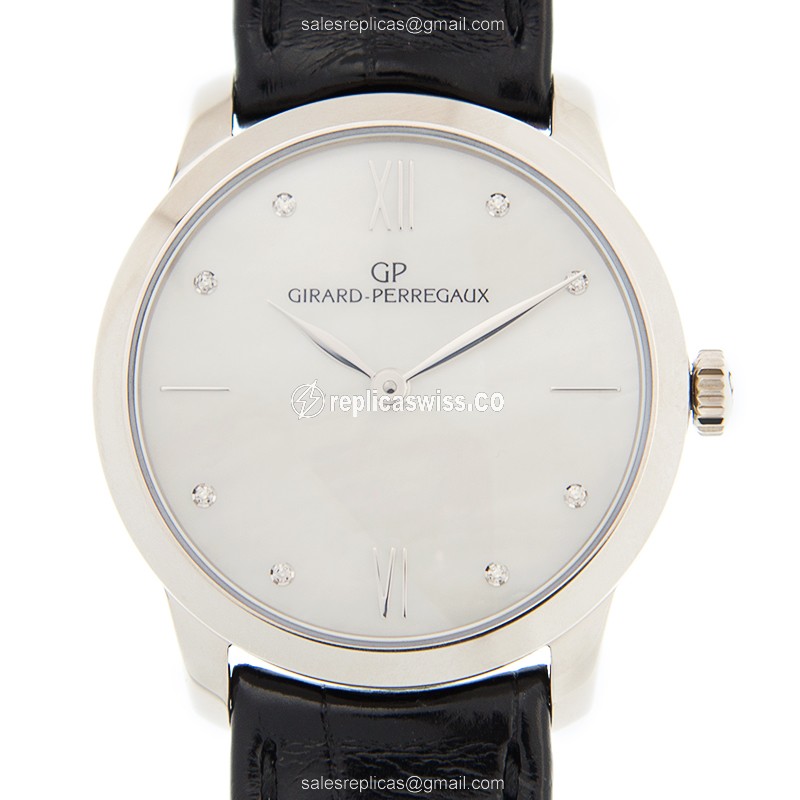 Girard Perregaux 1966 Replica - Automatic - 18kt White Gold - White Dial - Alligator Strap