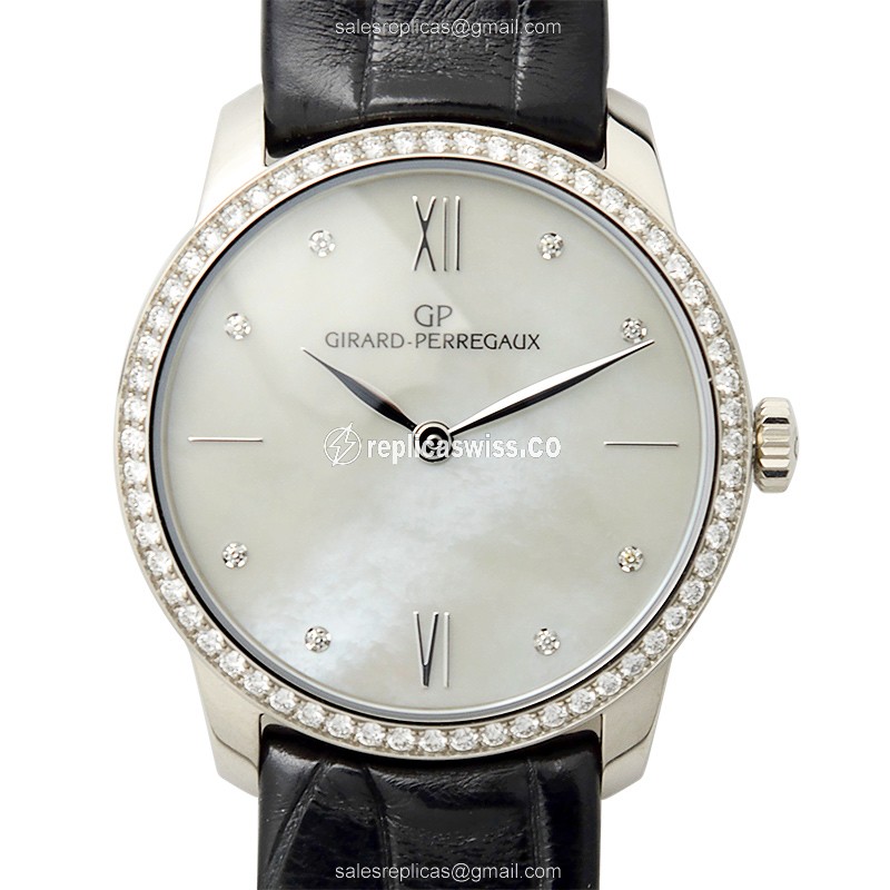 Girard-Perregaux 1966 Replica - Automatic - White Gold - Diamond - White Dial - Black Alligator Strap