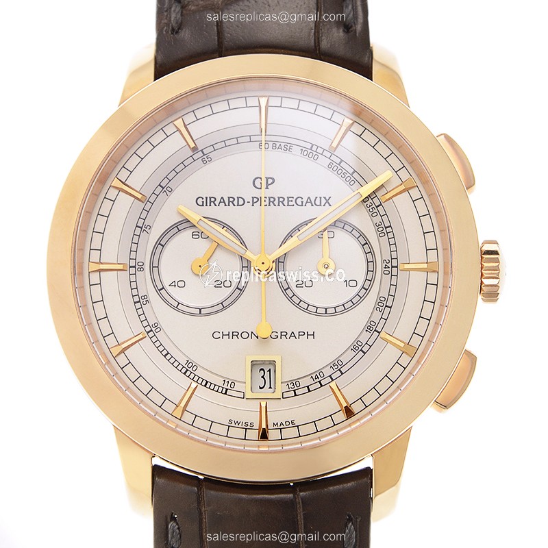 Girard Perregaux 1966 Replica - Manual Wind - 18kt Rose Gold - White Dial - Brown Alligator Strap - Luxury Replica GIRARD-PERREGAUX 1966 Watch