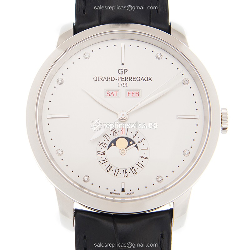 Girard Perregaux 1966 Replica - Automatic - Stainless Steel - White Dial - Black Alligator Buckle - Luxury Replica GIRARD-PERREGAUX 1966 Watch
