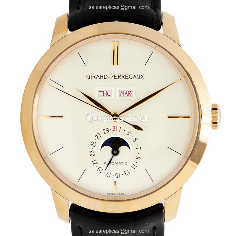 Girard Perregaux 1966 Replica - Auto - 18kt Rose Gold - White Dial - Black Alligator Strap - Luxury Replica GIRARD-PERREGAUX 1966 Watch