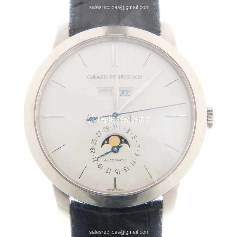 Girard Perregaux 1966 Replica - Automatic - 18kt White Gold - Black Dial, Alligator Strap - Luxury Replica GIRARD-PERREGAUX 1966 Watch