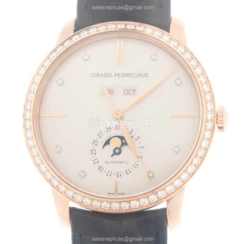 Girard Perregaux 1966 Replica - Automatic - Rose Gold - Diamond - White Dial - Luxury Replica GIRARD-PERREGAUX 1966 Watch