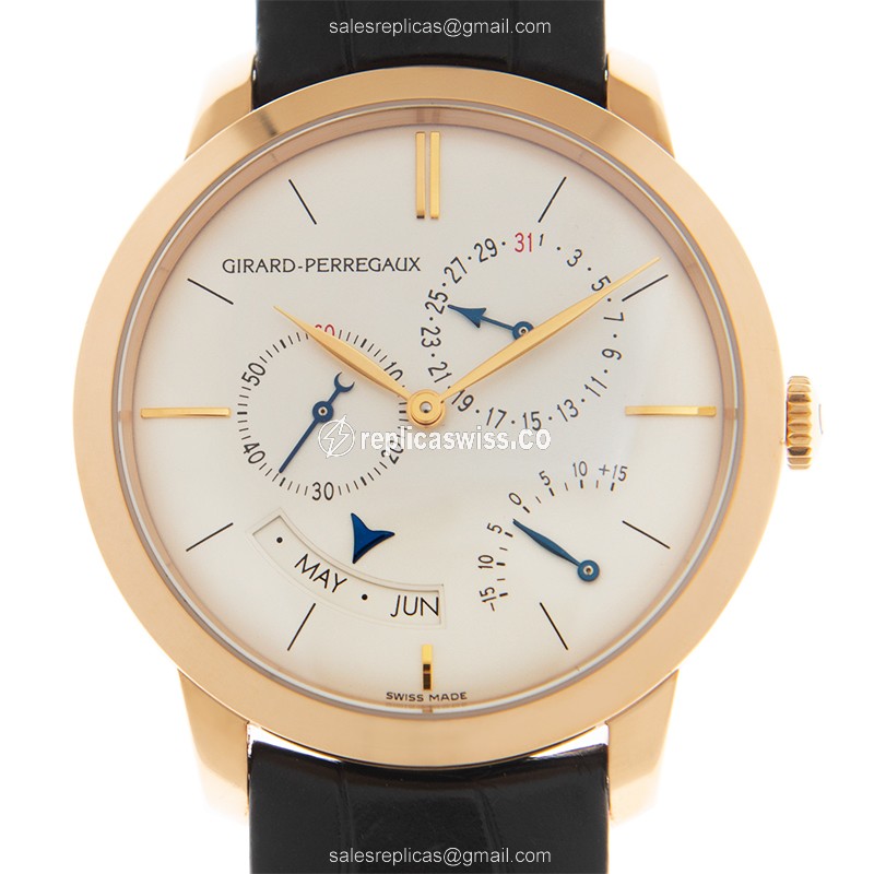 Girard Perregaux 1966 Replica - Automatic - 18kt Gold Case - White Dial - Black Leather Strap - Luxury Replica GIRARD-PERREGAUX 1966 Watch