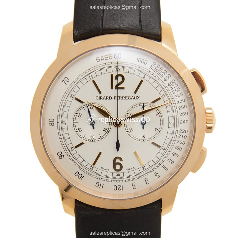 Girard Perregaux 49539-52-151-BK6B Replica - Automatic - 18kt Rose Gold - Silver Dial - Black Alligator Strap
