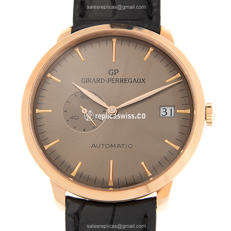 Girard Perregaux 1966 Replica - Automatic 18kt Rose Gold - Brown Dial - Black Alligator Buckle - Luxury Replica GIRARD-PERREGAUX 1966 Watch