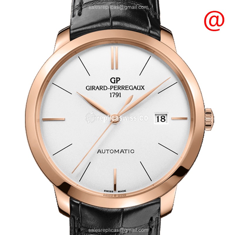 Girard Perregaux 1966 Replica - Automatic 18kt Rose Gold - White Dial, Black Alligator Strap, Buckle Clasp - Luxury Replica GIRARD-PERREGAUX 1966 Watch