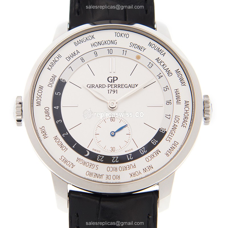 Girard Perregaux 49557-11-132-BB6C 96 Auto Stainless Steel - White Dial Black Alligator Clasp - Luxury Replica 1996 Watch