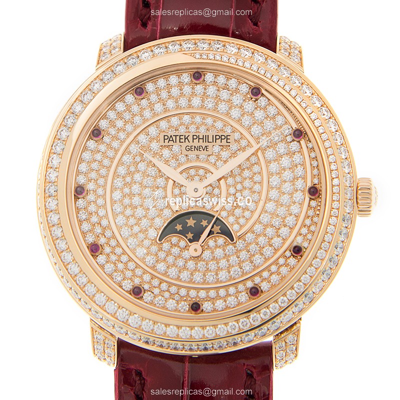 Patek Philippe 4968/400R-001 Complications - Manual Wind - 18kt Rose Gold - Diamonds - Silver Dial - Alligator Red Buckle