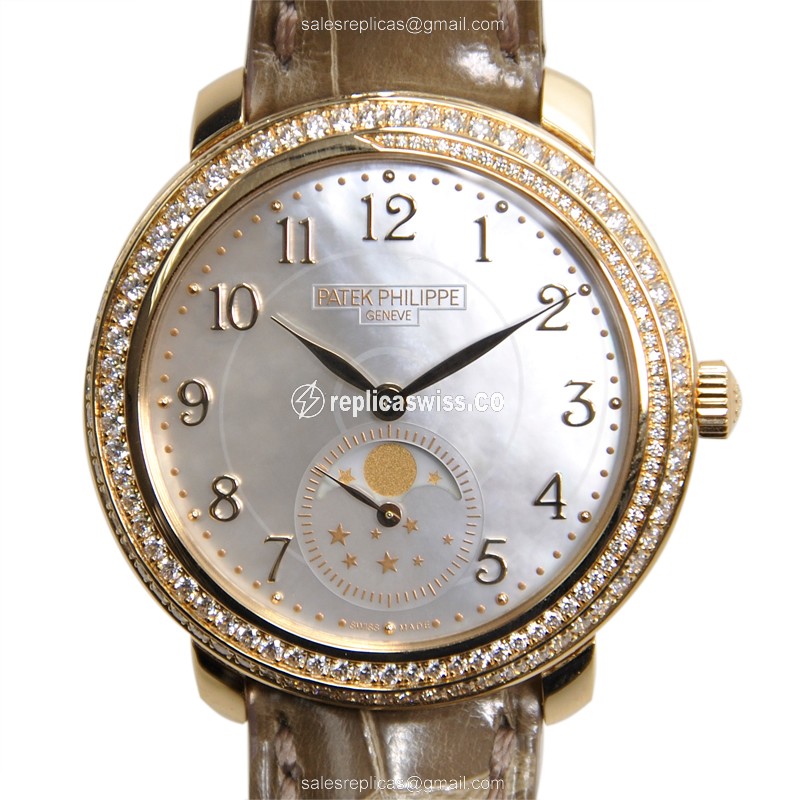 Patek Philippe 4968R-001 Complications - Manual Wind - 18kt Rose Gold - Diamond Dial - White - Brown Alligator Buckle
