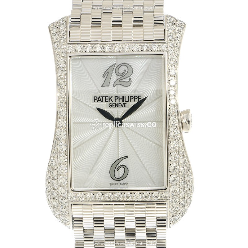Patek Philippe GONDOLO Quartz 18kt White Gold - Diamond Dial - Silver Clasp - Gold Strap
