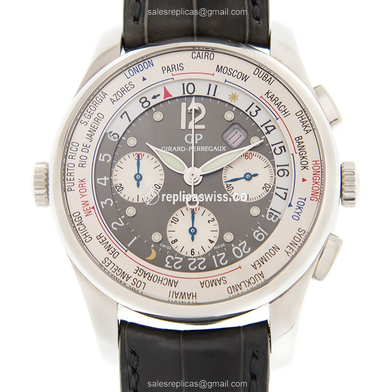 Girard Perregaux 1996 Automatic Replica - Steel Case - White Dial - Black Alligator Strap - Luxury Replica 1996 Watch
