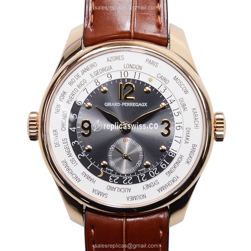 Girard Perregaux 49865-52-251-BACA Replica - Auto - 18kt Rose Gold - Dark Grey Dial - Brown Alligator Buckle - Luxury Girard Perregaux Watch